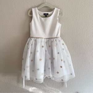 Zunie Off White Dress with Sequin and Glittery Stars Girls Size 5 EUC